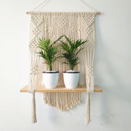 Macrame Hanging Planter Basket Wall Handmade Plant Hanger Pot Indoor Purl Edging and Wood Bead Party Wedding Home Decoration