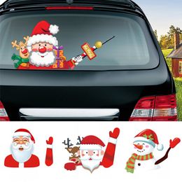 Christmas Car Sticker Magic Christmas Waving Santa Claus Elk Xmas Novelty Sticker Car Rear Windscreen Wiper Stickers