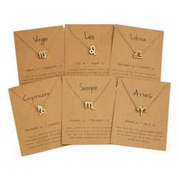 New 12 Constellation Zodiac Designer Necklace Golden Sign Pendant Necklaces Women Choker Clavicle Chain With Card Jewelry Accessory Gifts