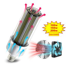 High Power E27 LED Bulb 100W 150W 200W Super Bright 2835 Corn Bulb 110V 220V E39/E40 LED Lamp Build in Cooling Fan for Warehouse