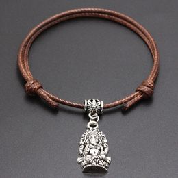 20pcs/lot Lucky Ganesha Buddha Elephant Charms Bracelet For Women Children Red Leather String Adjustable Bracelet DIY