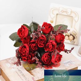 Silk European Roses 15 Heads New Year Christmas Wedding Bridal Bouquets Valentines Days Red Artificial Rose 10pcs