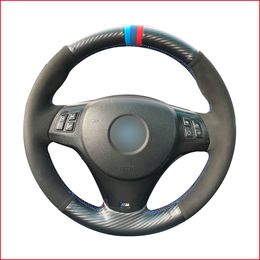 Black PU Carbon Fiber Steering Wheel Cover for BMW M Sport M3 E90 E91 E92 E93 E87 E81 E82 E88
