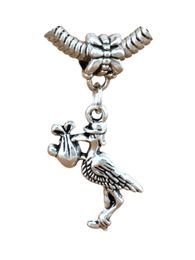 100pcs Dangle Stork Baby Pregnant Expecting Charms Pendants For Jewelry Making Bracelet Necklace DIY Accessories17x35mm A-255a