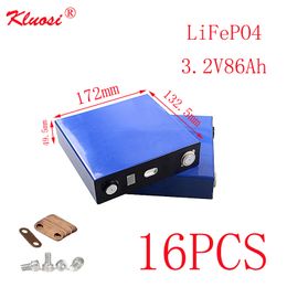 KLUOSI 16PCS 3.2V86Ah LiFePO4 Battery 16S/48V Pack FOR Solar Energy Storage Inverter EV Marine RV Golf US/EU TAX FREE