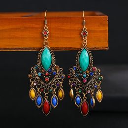 S1679 Bohemian Fashion Jewellery Vintage Earrings Women's Colourful Rhinstone Hollow-out Dangle Earrings