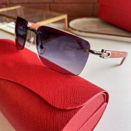LUXURY Designed CT8200760 Norble Men Rimless Sunglasses UV400 59-17-140 Big Rectangular Quality Lightweight Wooden Glasses Leg fullset box