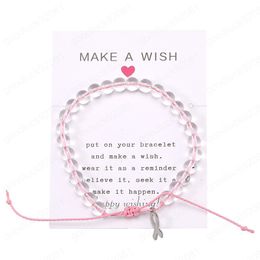 Breast Cancer Awareness Charm Bracelet Transparent Glass Beads Bracelet for Womens Jewellery Handmade Rope Jewelry Trendy 2020