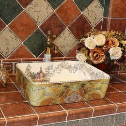 Jingdezhen factory directly art hand painted ceramic hair wash basin bathroom sinks rectangular