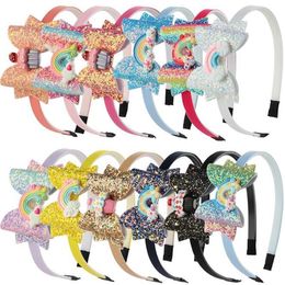 Baby Rainbow Unicorn Headbands Sequin Fruit Bowknot Hairs Sticks Cartoon Children Girls Shining Bow Headband Kids Hair Accessories BY1587