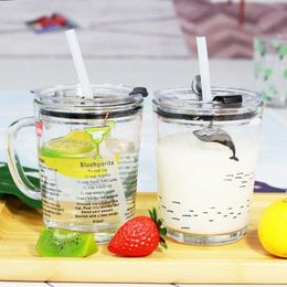 Tea Glasses Breakfast Cups Glass Cup Lid Straw Strawberry Tea Glasses Breakfast Cups Glass Cup Lid Straw Strawberry