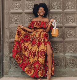 2020 News Ankara Style African Clothes Dashiki Print Top Skirts Fashion Feather Party African Dresses for Women Robe Africaine