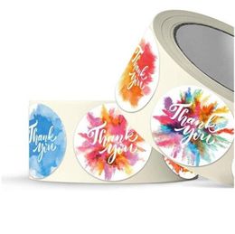 Thank You Stickers Round Self Adhesive Sticker Watercolour Flowers Originality Label Mini Camouflage Gift Envelope Sealing Birthday 4sh F2