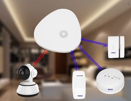 Freeshipping wifi gateway Integrated intelligent home security alarm system HD 720P wifi camera set with message push real time video