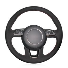 Hand-stitched DIY Black Suede Fluff Car Steering Wheel Cover for Audi Q3 Q5 2013-2015 car accessories