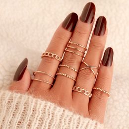 Simple Design Gold Sliver Round Twist Rings Set For Women Fashion Hollow Geometric Cross Finger Ring Female Jewellery