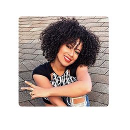 new hairstyle short kinky curly natural wig brazilian Hair Simulation human hair kinky curly black wig with bangs