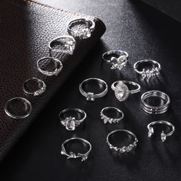 Diamond Heart Crown Ring Silver Knuckle Ring jewelry Set women Combination Stacking Ring Midi Fashion jewelry will and sandy