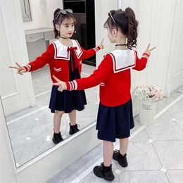 Preppy Style Little Girl Clothes Sets Cute Navy Collar Dresses + Fashion Coat 2pcs Girls Clothing Comfort Children Outfits