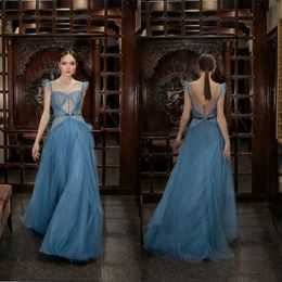 2021 New arrival Prom Gowns Sexy Sheer Neck Short Sleeve Tulle Evening Dress Floor Length Backless Cocktail Dresses robes de soirée