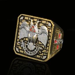 -18k oro chapado en masón escocés 32 anillos moda hombre antigüedad masónico campeonato de dedo anillo de dedo joyería múltiples tamaños