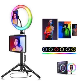 10 inch RGB Ring Light With Tripod Phone Clip Selfie Colorful Photography Lighting for Live mobile phone holder TikTok Vlogging Short Video