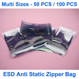 Multi Sizes 50 / 100 PCS ESD Anti Static ZIPPER Bag USABLE SIZE (1.5" to 5.5") x (2.8" to 7") Electronic Packing (40 - 140mm) x (70 - 180mm)