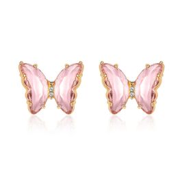 Hot Selling Women Girls Lovely Crystal Butterfuly Earrings Fashion Gold Pink Purple Kroean Beauty Stud Earring Jewelry Factory Price