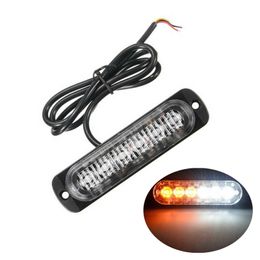 1x White Yellow Amber 6 LED Slim 12V 24V 24LED Strobe Light Car Moto Trucks LED Side Marker Lamps Flashing Warning Light Bulbs Lamps