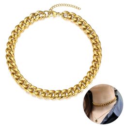 10mm 11mm Big Chunky Curb Wheat Chain Choker Statement Necklace Gold Stainless Steel Collar for Women Girl Fashion Jewelry DN177