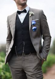 Fashion Grey Groom Tuxedos Notch Lapel Groomsman Wedding Tuxedos Men Prom Jacket Blazer 3 Piece Suit(Jacket+Pants+Tie+Vest) 23