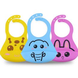 Silicone Pocket Baby Bib Adjustable Baby Silicone Bibs Cartoon Printed Infants Waterproof Lunch Bib Newborn Feeding Burp Aprons M2606