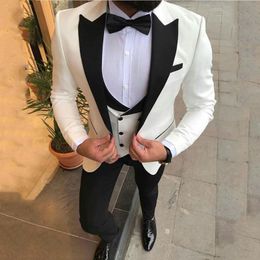 White Mens Suit Mens Wedding Suits For Man Black Lapel Bridegroom Custom Made Slim Fit Formal Groom Wear Tuxedos Blazer Best Man Jacket