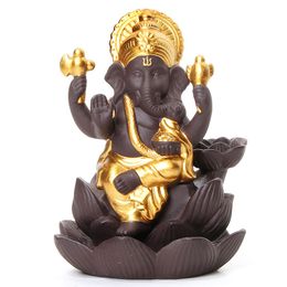 4 Colors Ceramic Ganesha Elephant God Buddha Statues Backflow Incense Burner Home Office Incense Cones Free DHL