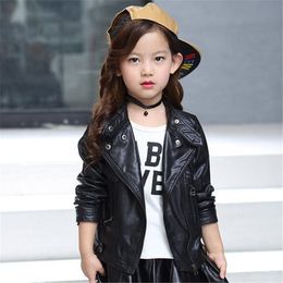 Children's Pu Jacket Girls Motorcycle Jacket Kid Outwear Comfortable Convenient Zipper Long Sleeve Casual Spring Autumn Fashion Cool Coat