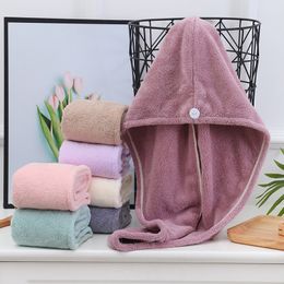 Soft Coral Fleece Absorbent Towel Microfiber Woman Long Hair Fast Drying Towel Solid Colour Bath Wrap Hat Quickly Dry Caps Turban VT1683