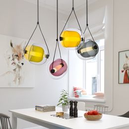 European-style postmodern oval ball led chandelier coffee shop single head pendant lights spray paint stained glass pendant lamp