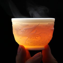 Dragon Phoenix Tea cup Ceremony Drinkware Teaware Jade Porcelain Lotus TeaCup 90ml Tea Master Health Small