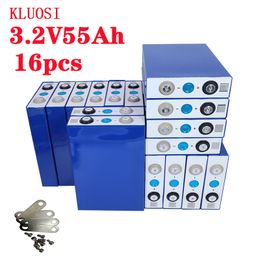 KLUOSI 16PCS 3.2V 55Ah Battery LiFePO4 Lithium Iron Phospha Large Capacity 55000mAh for Motorcycle Electric Car Motor Batteries