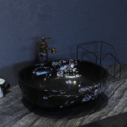 Chinese wash basin sink bathroom sink bowl countertop Ceramic wash basin bathroom sink bowl oval black