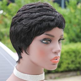 Straight Short Wigs Remy Human Hair For Black Women Pixie Cut Raw Indian Non Lace Bob Wigs With Bangs Cheap Full Machine Made Glueless Wig