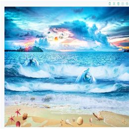 Beautiful window mural wallpaper 3D sea scenery ocean waves beach wallpapers stereo mural background wall