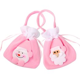 Christmas Pink Drawstring Bag Pink Snowman Santa Clause Gift Pouches Kids Candy Jewelry Brushed Drawstring Pocket