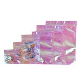 Creative design Rainbow Transparent Symphony Self sealing Bag Iridescent Bags Cosmetic Plastic Laser Zipper wholesale