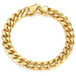 Davieslee 11mm Male Bracelet Cuban Curb Link Chain 316L Stainless Steel Bracelet for Men Boys Gold/ Silver Color 8/9 inch DHB514