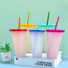 700ml Color Changing Cups 24oz Cold Cups White Color Changing Tumbler with Straw Ecofriendly coffee Tumbler Travel cold cups 5pcs/set SN1895