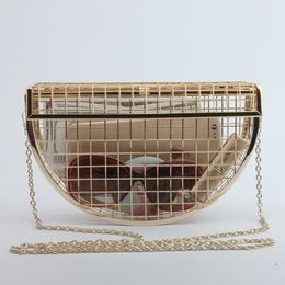 Hollow Metal Cages Women Party Clutch Evening Shoulder Bag Ladies Handbag Messenger Bags Purse Unique Fashion Design