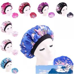 Flower Elasticity Fitted Hats Head Wrap Hair Bonnets Circular Satin Silk Bath Sleep Hat Broad Brim Shower Room Accessories Lady 4 7ba B2