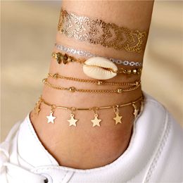 Multilayer Star Tassel Pendant Anklets For Women Bohemian Stone Beads Shell Anklet Bracelets On Leg Summer Beach Foot Chain