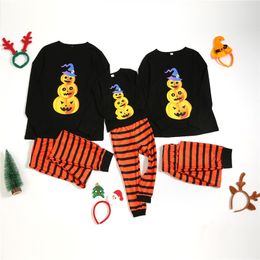 2020 New Family Parent-child Wear European And American Round Neck Christmas Stripe Print Pumpkin Long Sleeve Pyjama Set